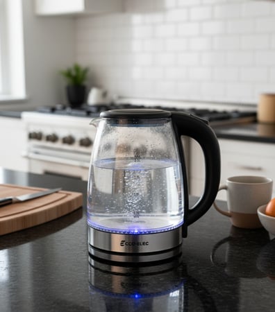 غلاية إيكو إليك (ECCO-ELEC) الزجاجية - موديل E104 - سعة 2 لتر وقوة 1500 واط مع ضمان عامين