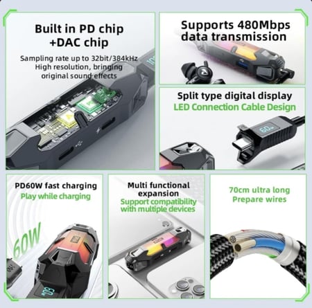 وصلة ألعاب PIVA Type 1-4 متعددة المنافذ بإضاءة RGB