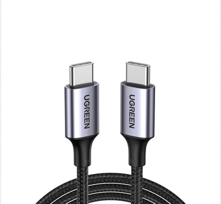 سلك شاحن يوجرين من USB-C إلى USB-C مضفر بطول 2 م - أسود