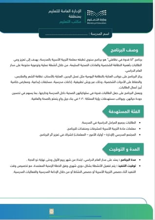 الخطة التشغيلية لبرنامج أنا قدوة في نظافتي - معلمات التربية الأسرية