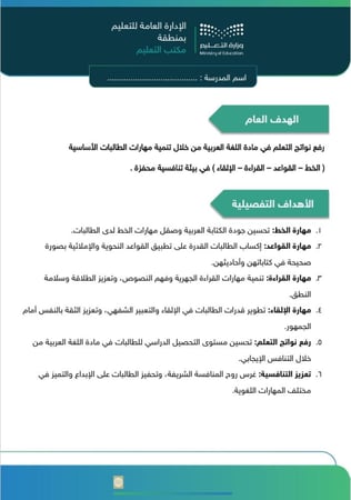 الخطة التشغيلية لبرنامج لغة وضاد.. منافسة و ارتقاء - معلمات اللغة العربية - المرحلة المتوسطة و الثانوية