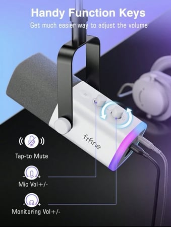 ميكروفون FIFINE اصدار AM8 ديناميكي اضاءة RGB يدعم خاصية التحكم بالصوت وخاصية الميوت بلمسه بمنفذ USB/XLR