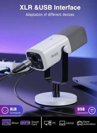 ميكروفون FIFINE اصدار AM8 ديناميكي اضاءة RGB يدعم خاصية التحكم بالصوت وخاصية الميوت بلمسه بمنفذ USB/XLR