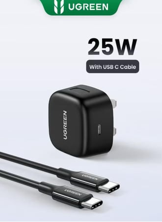 UGREEN مجموعة شاحن سامسونج السريع 25 وات محول USB-C مع كابل بطول 2 متر لهاتف جالاكسي S25U S24U S23U S22 Z Fold 6 5 A06 LTE A56، كتلة يو إس بي-سي لأجهزة آيباد برو إير وشاومي وون بلس وما إلى ذلك