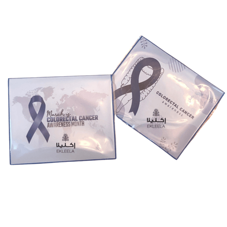 توزيعات كمامه مع ثيم توعية بسرطان القولون والمستقيم ( 12 قطعه )