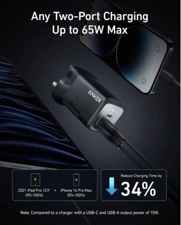 شاحن انكر برايم الجداري بقوة 67 واط (Anker Prime 67W GaN Wall Charger)