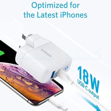 شاحن جداري 35 واط بمنفذين USB-A/USB-C مع تقنيتي POWER IQ 2.0 + PD من انكر
