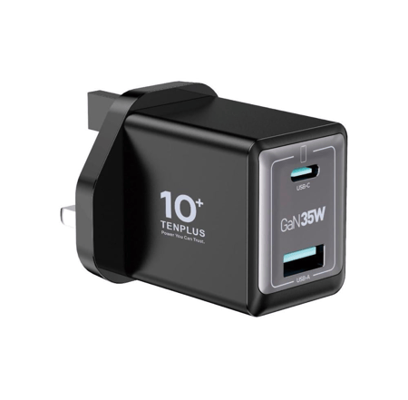 شاحن TENPLUS GaN 35W بمنفذين (USB-C + USB-A)