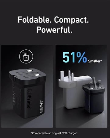 شاحن انكر برايم الجداري بقوة 67 واط (Anker Prime 67W GaN Wall Charger)