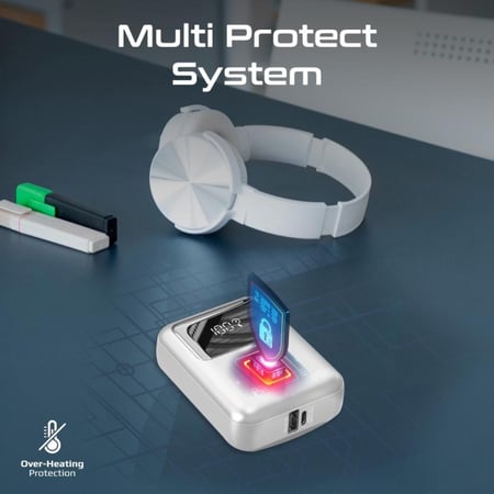 بطارية متنقلة فائقة الصغر بقدرة 35 واط بسعة 10000 مللي أمبير SuperSpeed™ مع كابل USB-C تايب سي و توصيل طاقة PD بقدرة 35 واط مع كابل USB-C مدمج ومدخل/مخرج USB-C و شاشة بطارية LED من Promate PowerPod-10