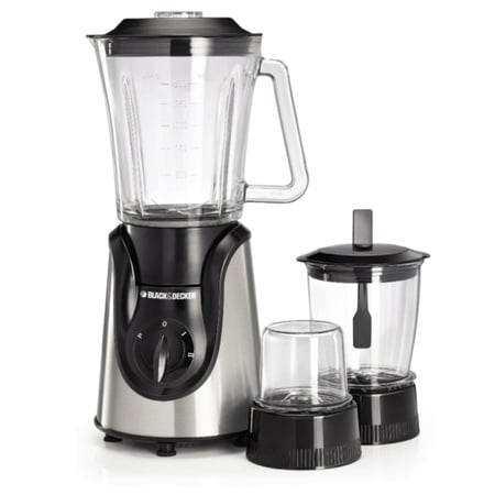 خلاط زجاجي 0 600 واط بلاك اند ديكر 600W GLASS BLENDER WITH GRINDER MINCER  مع مطحنة ومفرمة  ابيض واسود 0 صنع في الصين BX600G-B5