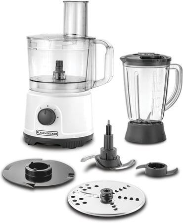 محضرة طعام 0 800 واط بلاك اند ديكر 800W MULTIFUNCTION FOOD PROCESSOR-SS 24 وظيفة وعاء سعة 2 لتر خلاط سعة 1.5 لتر قرص تقطيع وتقطيع من الفولاذ المقاوم للصدأ وشفرة مفرمة صانعة عجين/عاجن خفاقة فولاذ مقاوم للصدأ 0 صنع في الصين FX825-B5