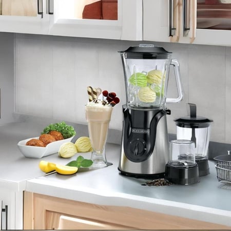 خلاط زجاجي 0 600 واط بلاك اند ديكر 600W GLASS BLENDER WITH GRINDER MINCER  مع مطحنة ومفرمة  ابيض واسود 0 صنع في الصين BX600G-B5