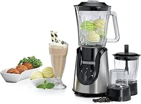 خلاط زجاجي 0 600 واط بلاك اند ديكر 600W GLASS BLENDER WITH GRINDER MINCER  مع مطحنة ومفرمة  ابيض واسود 0 صنع في الصين BX600G-B5