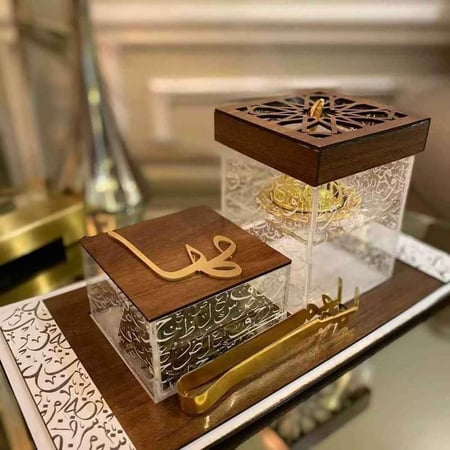 طقم مباخر بالاسم خشبيه مع الملقاط - متجر ناستيا