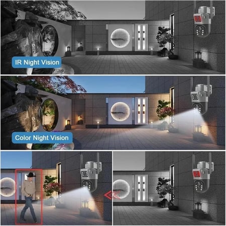 10X Zoom 4G كاميرا مراقبة تعمل بالطاقة الشمسية في الهواء الطلق MP ثلاثة عدسة 360 PTZ اللاسلكية تتبع السيارات كاميرات أمنية V380 Pro