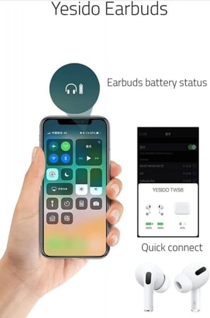 ايربودز برو - yesido TWS06 مشابهة لسماعة آبل تدعم الشحن الاسلكي
