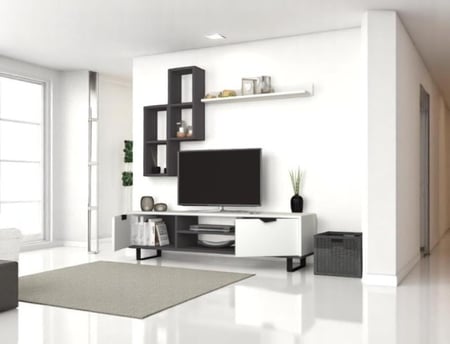 طاولة تلفزيون ابيض ورمادي مودرن