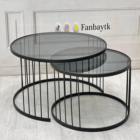 طقم طاولتين صاج لون أسود زجاج أسود