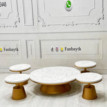 طقم طاولة أرضي 5قطع سطح خشب شكل رخام-FANBAYTK