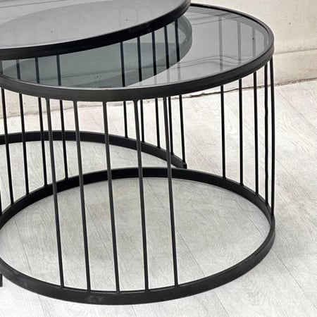 طقم طاولتين صاج لون أسود زجاج أسود