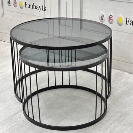 طقم طاولتين صاج لون أسود زجاج أسود