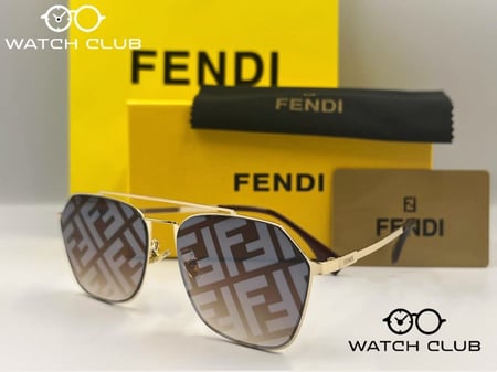 نظارة ماركة فيندي بني منقوشة بعلامة فيندي وذراع فضى