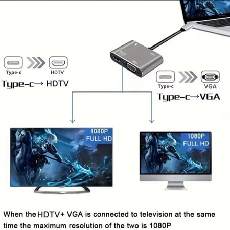 ادابتر تحويل الى HDTV VGA مدخل تايب سي للابتوب والبروجيكتور