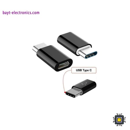 محول شاحن مايكرو USB إلى Type-C – لون أسود