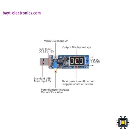وحدة محول جهد رافع/خافض بشاشة عرض رقمية – USB إلى DC 1.2V-24V