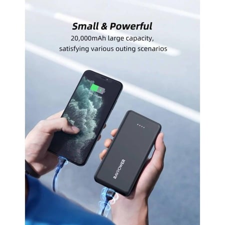 باور بانك راف باور بسعة 20,000 ملي امبير بقوة 15 واط بمنفذين USB ومنفذ تايب سي ومنفذ مايكرو - اسود