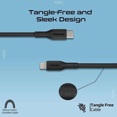 مجموعة كيابل USB-C™ إلى لايتنينغ ثلاثية بأطوال متعددة (0.3م، 1.2م، 2م)، شحن سريع 27 واط ونقل بيانات مع تصميم مقاوم للتشابك