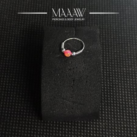 زمام بيرسينج فضة 925s دائري حلقة كرتين و خرزة أحمر برتقالي مموج