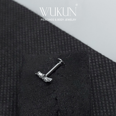 بيرسينج فضة 925s برغي باك فلات شكل برق بفصوص لامعة