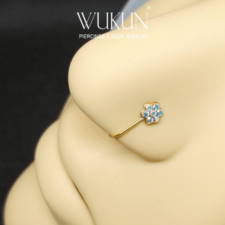 زمام ذهب عيار 18k بدون خرم شكل وردة بسبع فصوص عاكس ألأوان