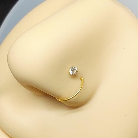 زمام بيرسينج ذهب 18k دائري حلقة حلزونية بفص أبيض