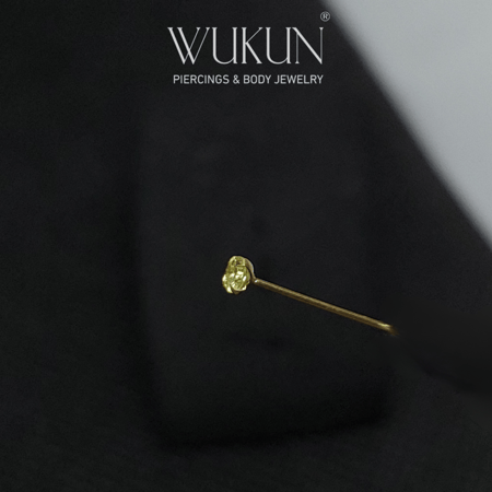 زمام بيرسينج ذهب عيار 18K بفص ليموني فاتح وسط