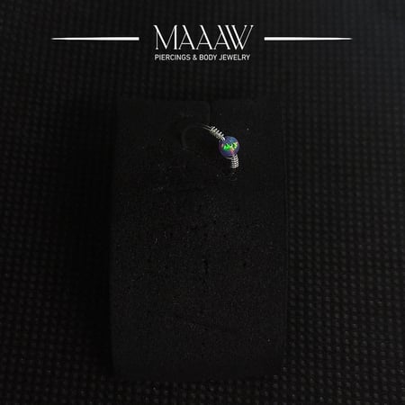 زمام بيرسينج فضة  دائري حلقة بخرزة بنفسجي مموج