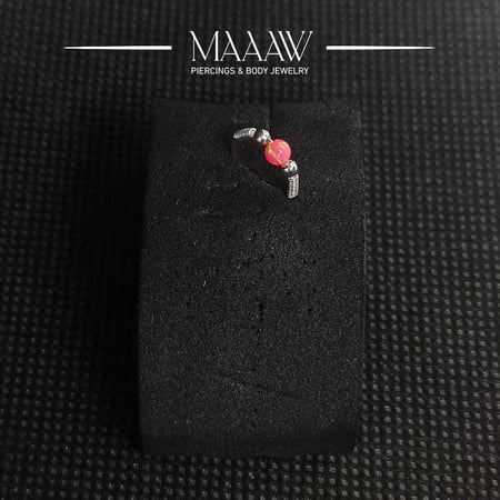 زمام بيرسينج فضة 925s دائري حلقة كرتين و خرزة أحمر برتقالي مموج