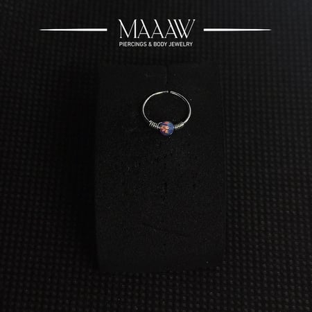 زمام بيرسينج فضة  دائري حلقة بخرزة بنفسجي مموج