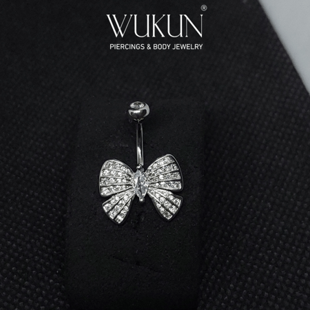 حلق بيرسينج فضة 925S للسرة بشكل فراشة بفصوص صغيرة لامعة