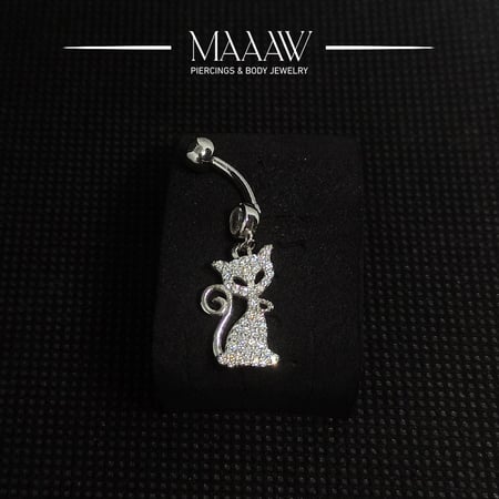 حلق بيرسينج فضة 925S للسرة قطة موديل 9146