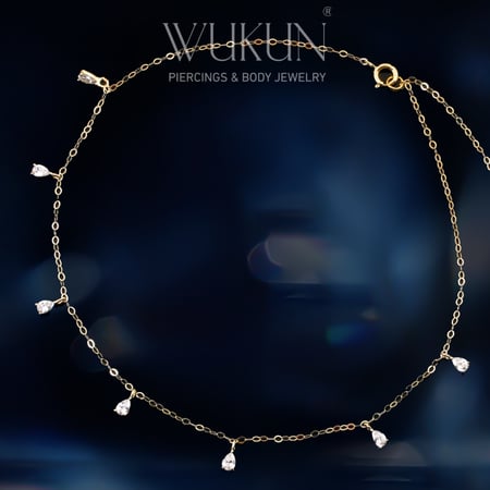 خلخال ذهب عيار 18k بفصوص دمعه معلقة