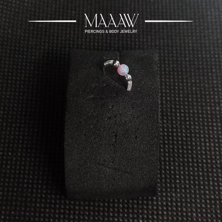 زمام بيرسينج فضة 925s دائري حلقة كرتين و خرزة وردي مموج