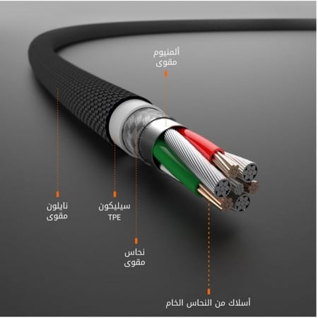 سلك شاحن ايفون و ايباد قماش مقاوم للقطع من شركة اكتيف بمنفذ الـ PD (أسود) (الطول متر) (كيبل لايتنينج)