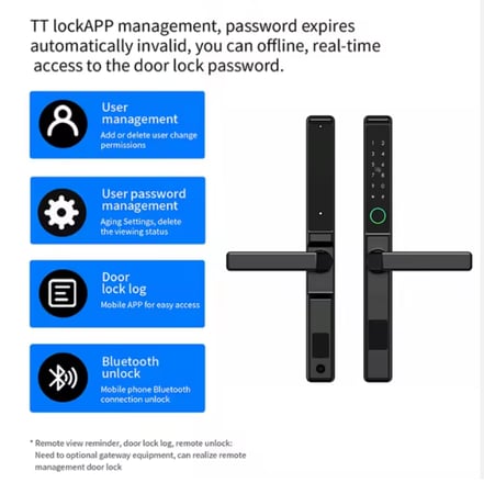 قفل باب ألمنيوم ذكي داخلي/خارجي — مقاوم للعوامل الجوية بمعيار IP65