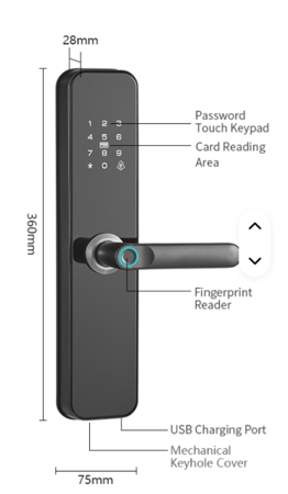 قفل باب رئيسي ذكي (كبير) بدعم Wi-Fi — فتح بالبصمة، رمز وتطبيق