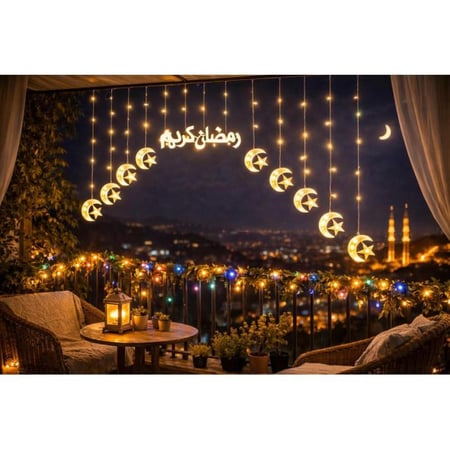 زينة رمضان عبارة 3 متر بطارية هلال ونجمة