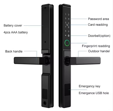 قفل باب ألمنيوم ذكي داخلي/خارجي — مقاوم للعوامل الجوية بمعيار IP65