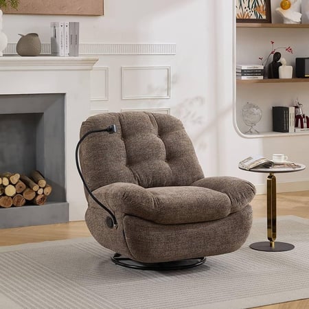 كرسي إسترخاء هزاز دوار كلاسيك 6069B مع حامل هاتف بني غامق